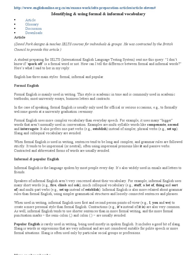 Formal vs Informal Language in Essays | PDF | Phrase | English Language