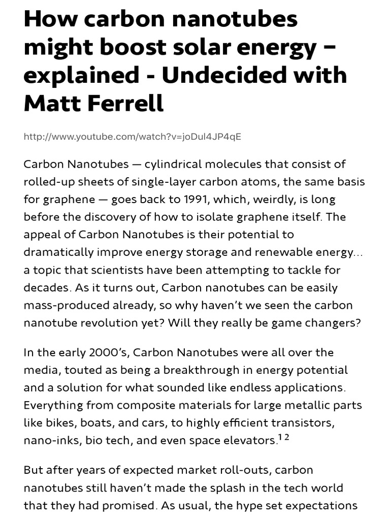 How Carbon Nanotubes Might Boost Solar Energy | PDF | Carbon Nanotube ...