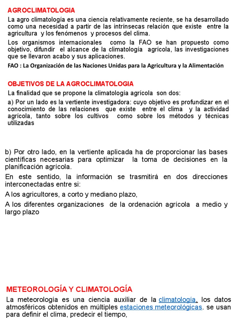 Agroclimatologia Primera Parte PDF Clima Suelo