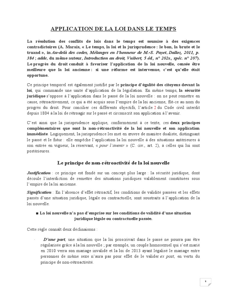 Application de La Loi Dans Le Temps PDF Rétroactivité Loi