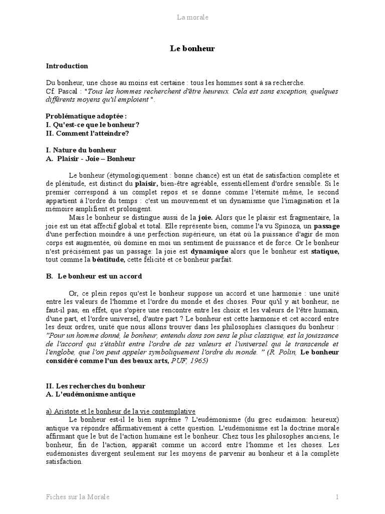 La quête du bonheur et ses philosophies PDF Emmanuel Kant Bonheur — free download