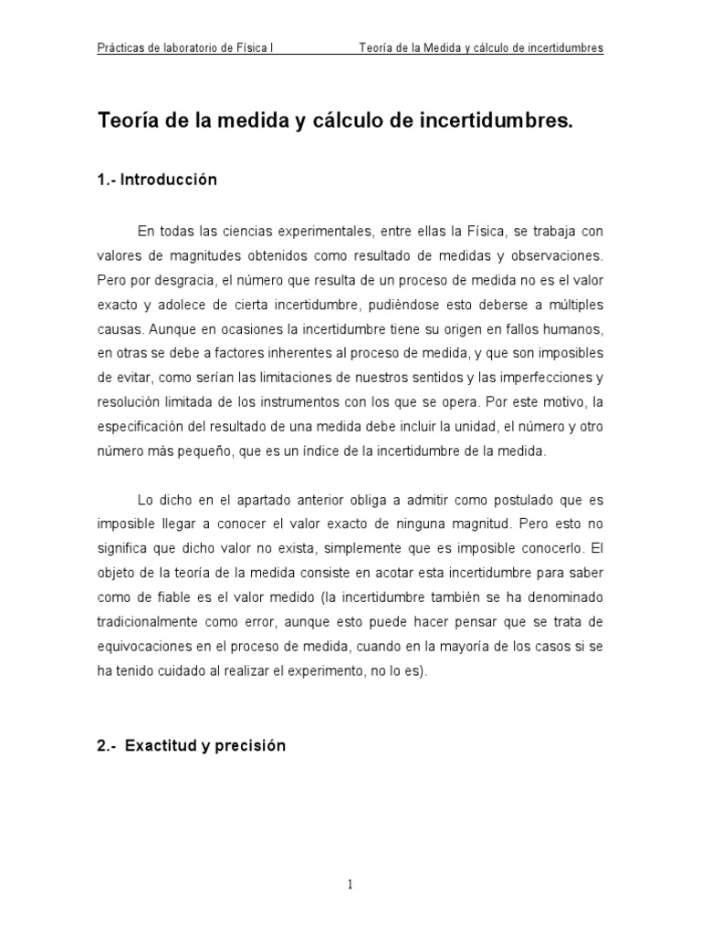 Teoría de Medida y Incertidumbres en Física | PDF | Incertidumbre ...