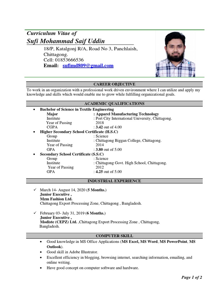 Textile Engineer's CV | PDF