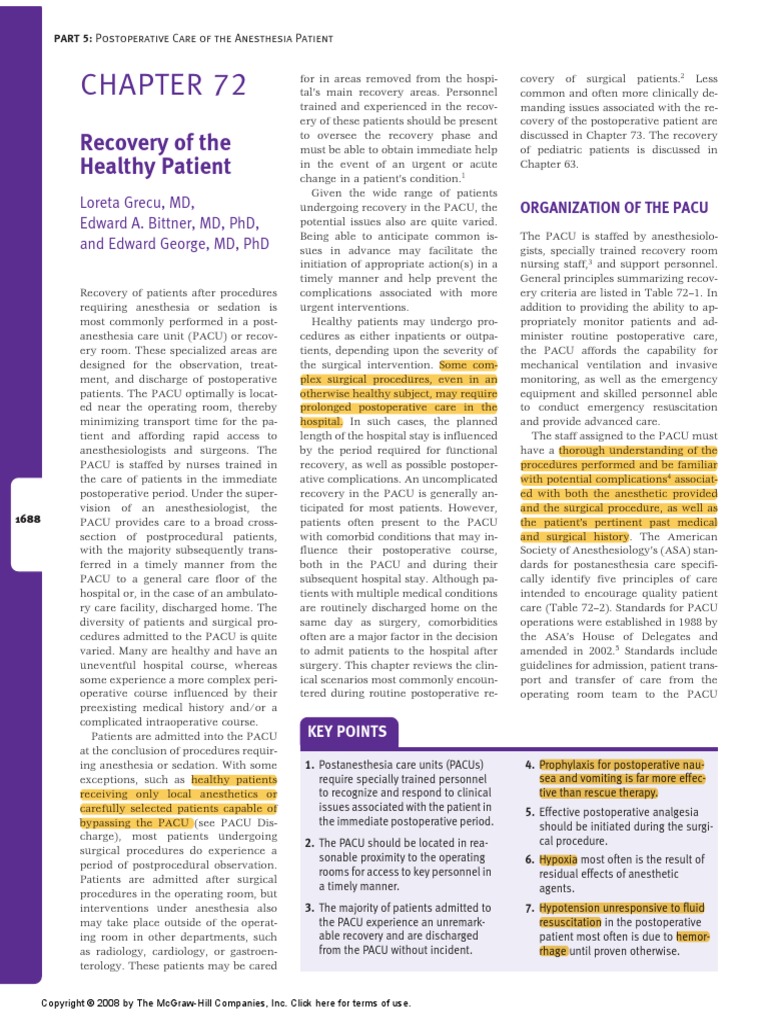 Recovery of Healthy Patient PACU Handout | PDF | Anesthesia | Surgery