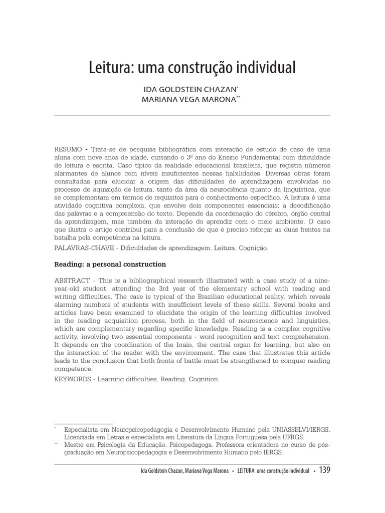 An lise de um caso de dificuldade de leitura e escrita abordando os