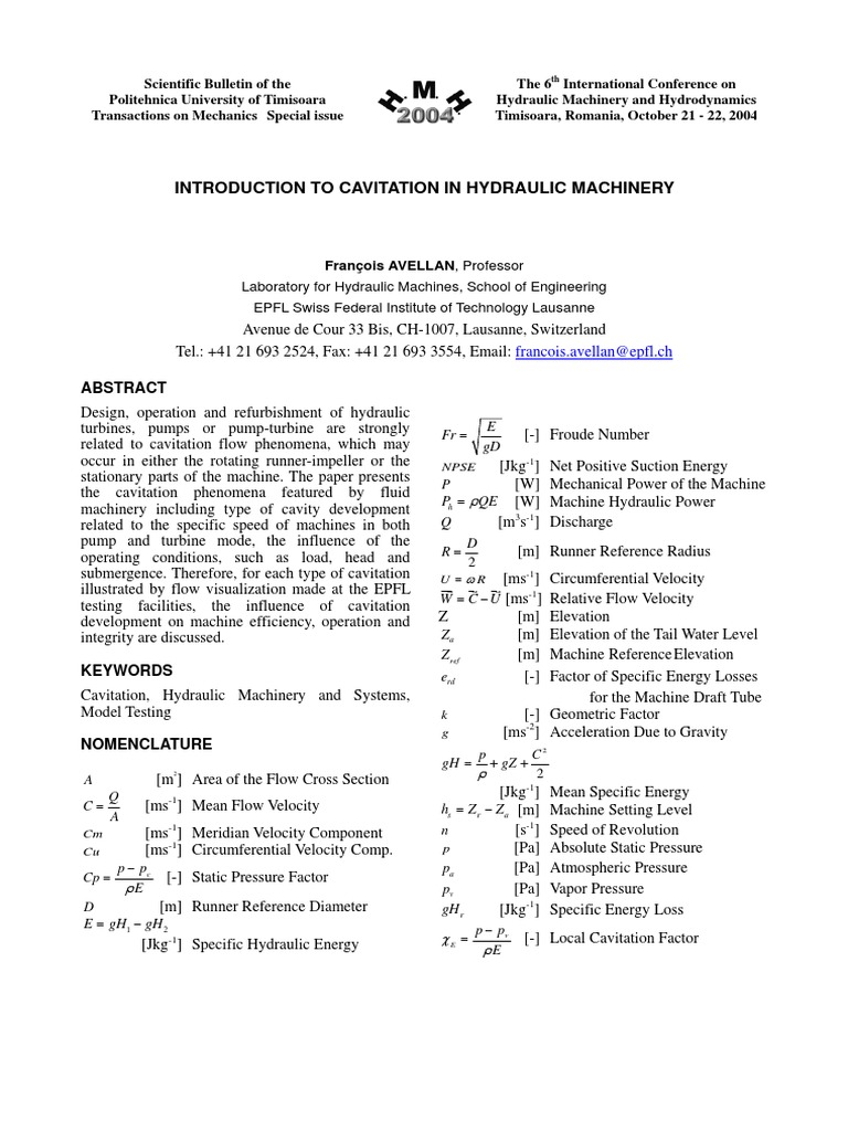 Cavitation in Hydraulic Machinery | PDF | Pump | Turbine