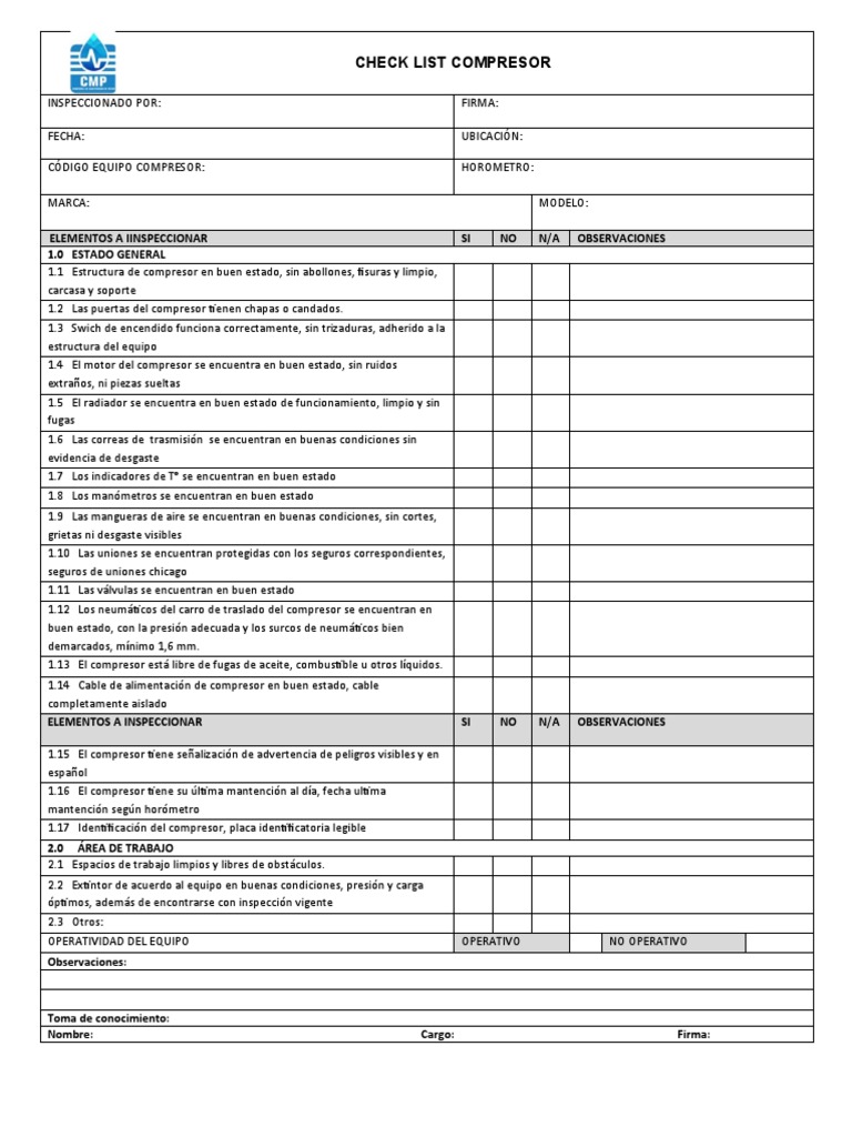 RC-35 Check-List - Compresor | PDF | Neumático | Vehículo de motor