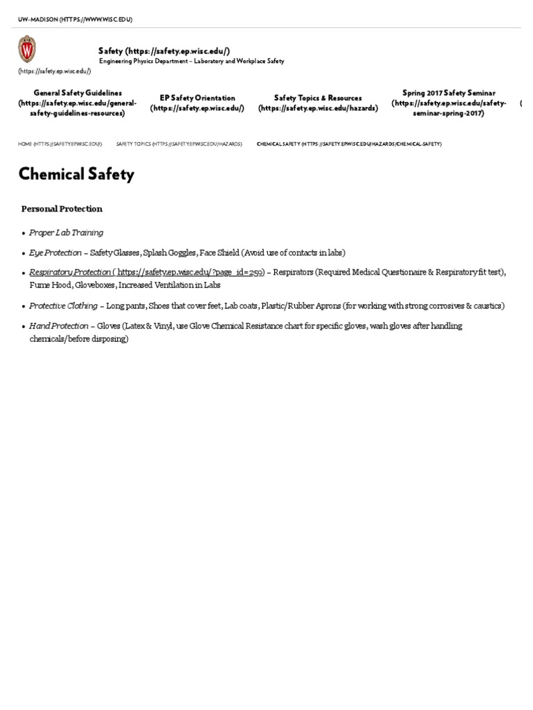 Chemical Safety Safety UWMadison PDF Toxicity Laboratories