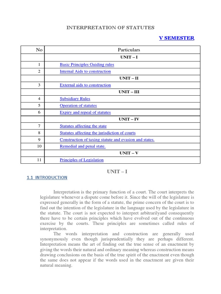 Basic Rules Of Interpretation Of Statutes