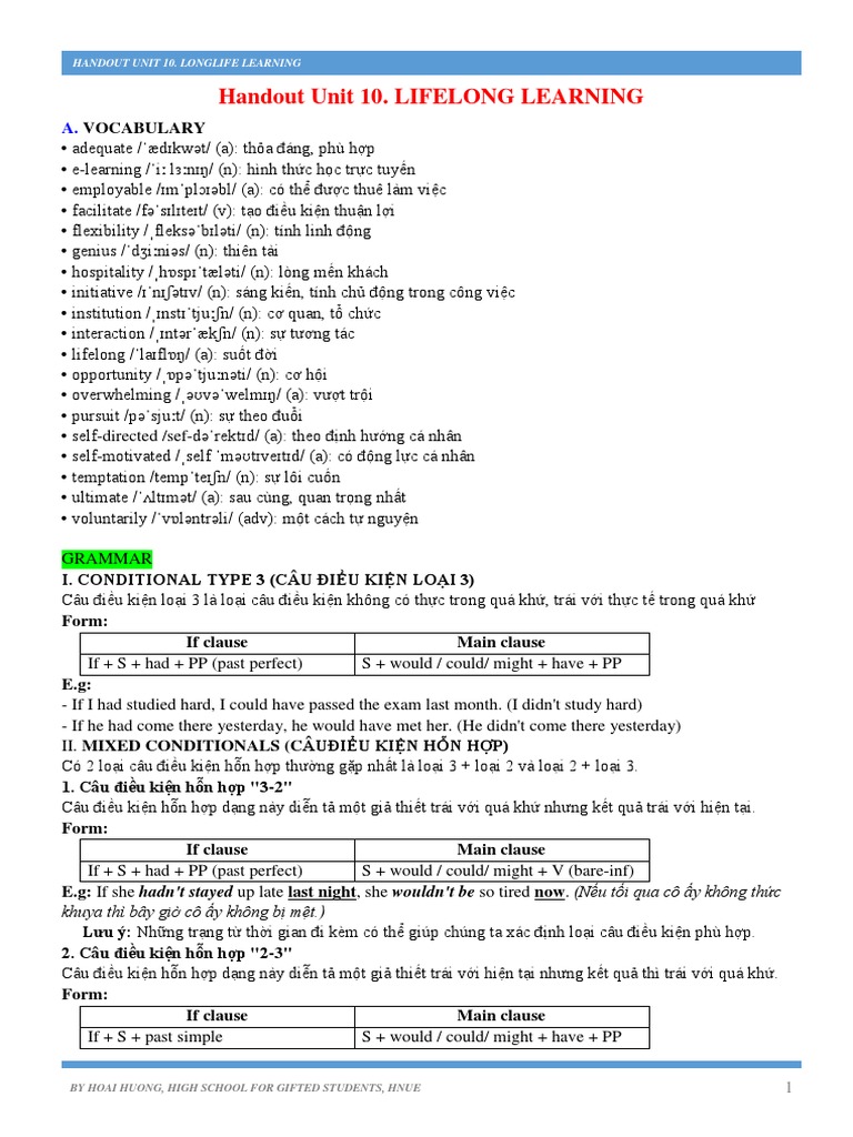 Handout Unit 10. Longlife Learning | PDF