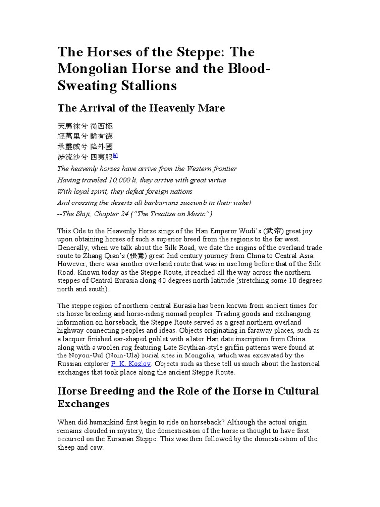 The Horses of the Steppe-The Mongolian Horse and the Blood-Sweating ...