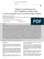 An Evaluation of Malaria Control Practices by Caregivers of Under 5 Children in Calabar South Lgu Area of Cross River State, Nigeria