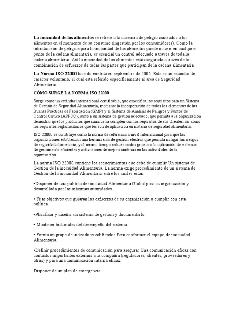 La Norma ISO 22000 | PDF | Seguridad alimenticia | Análisis de Riesgo y ...