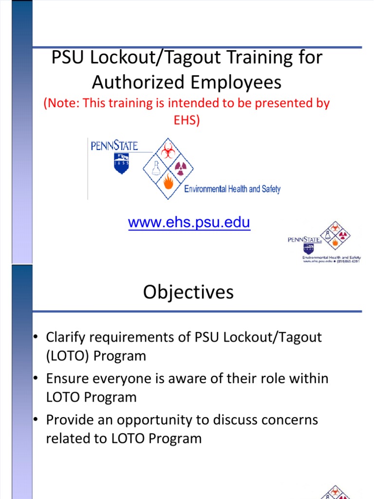 PSU Lockout/Tagout Training For Authorized Employees WWW Ehs.psu