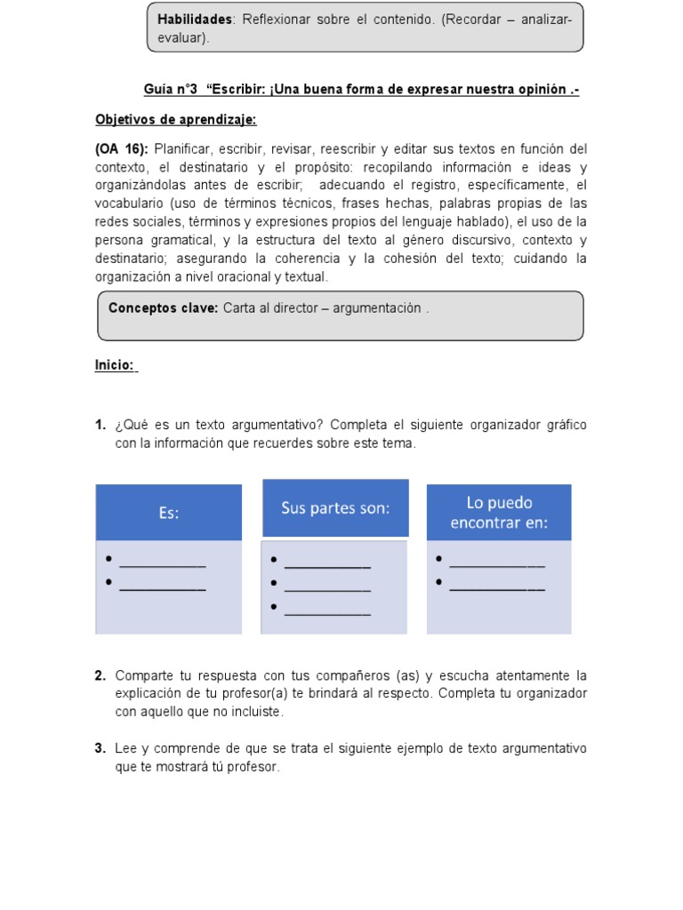 Guía N°3 Texto Argumentativo 8° | PDF | Información | Comunicación