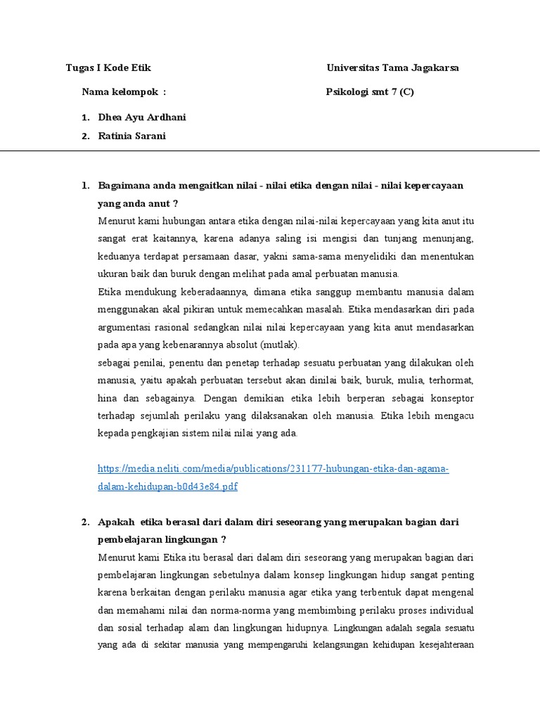 Ratinia & 19700047 Dhea Ayu - t1 Kode Etik - SMT 7 (C) | PDF