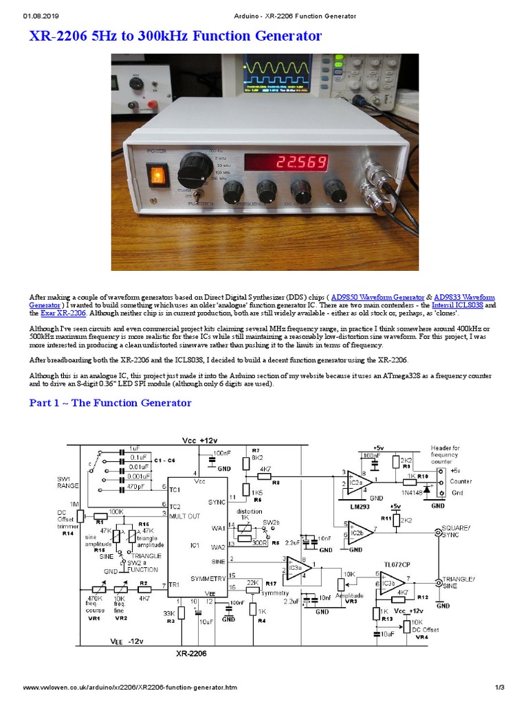 XR2206 Function Generator PDF Printed Circuit Board Power Supply