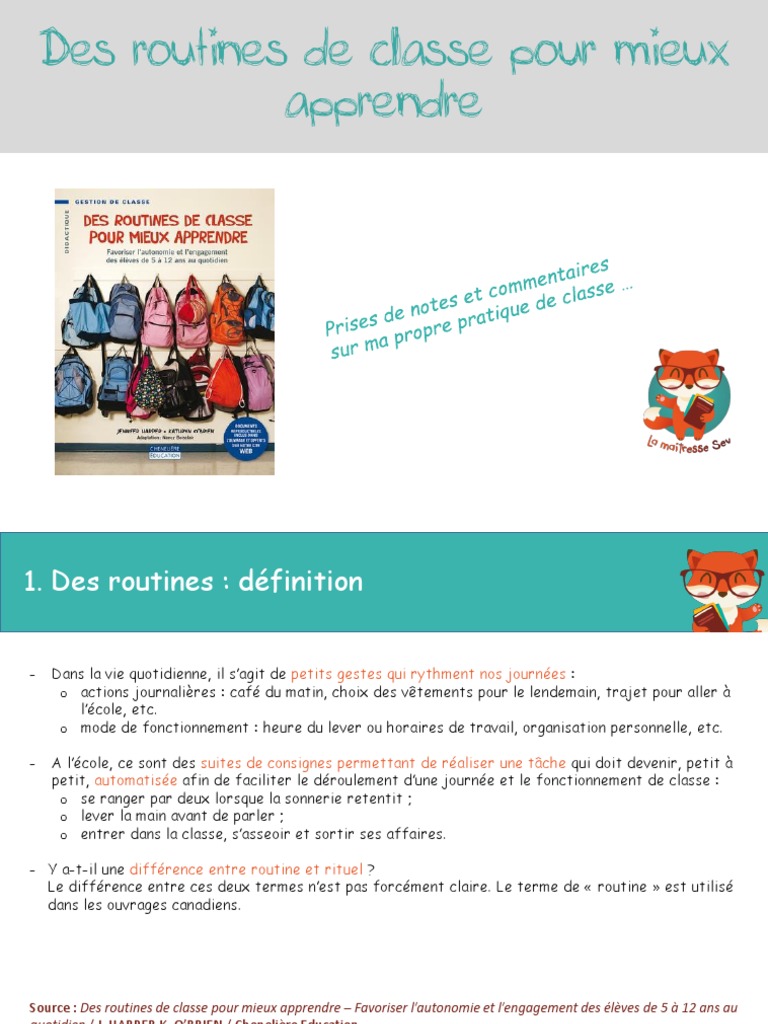 Routines de classe pour mieux apprendre | PDF | Apprentissage | Motivation