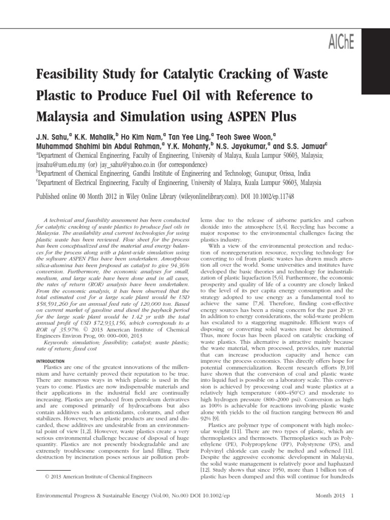 Catalytic Cracking of Waste Plastics in Malaysia | PDF | Plastic ...