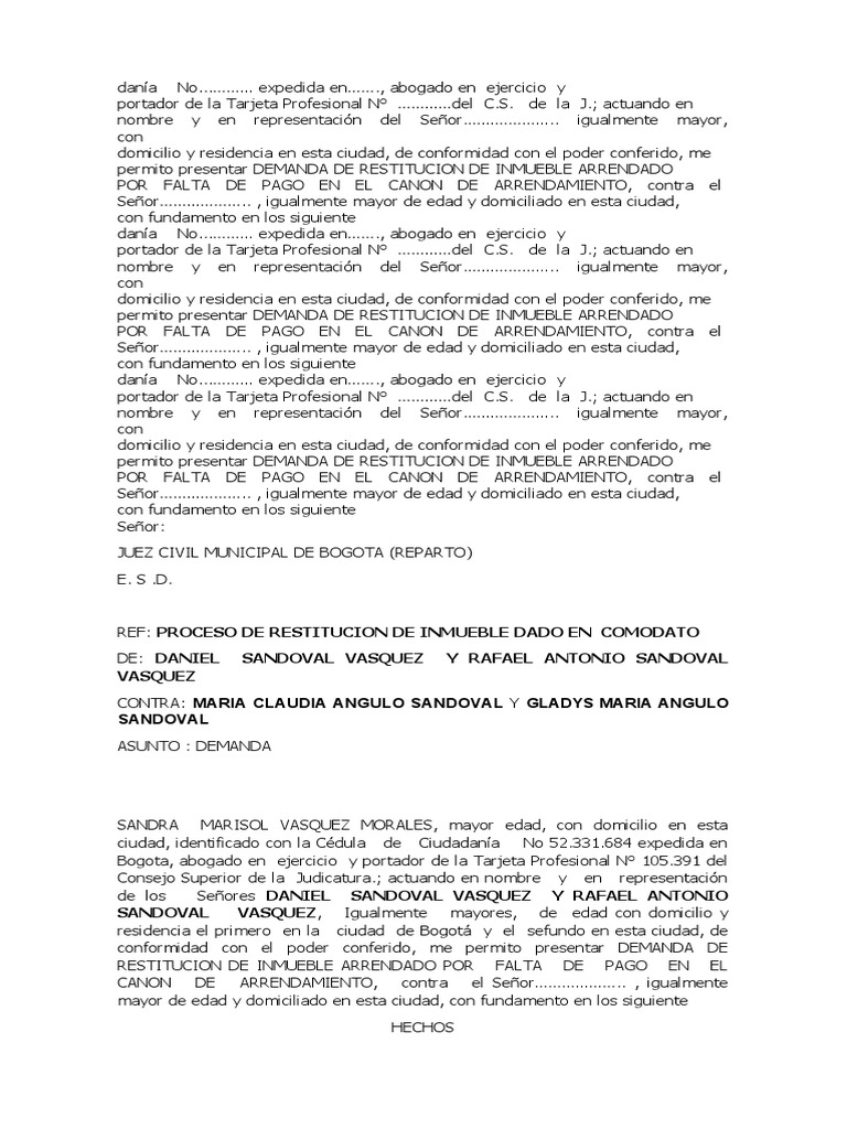 Demanda de Restitución de Inmueble | PDF