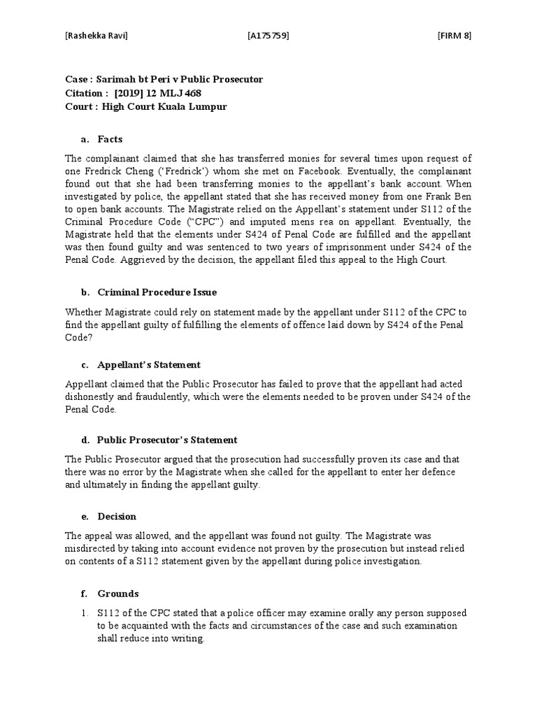 High Court Ruling on S112 CPC Statement | PDF | Prosecutor | Criminal ...