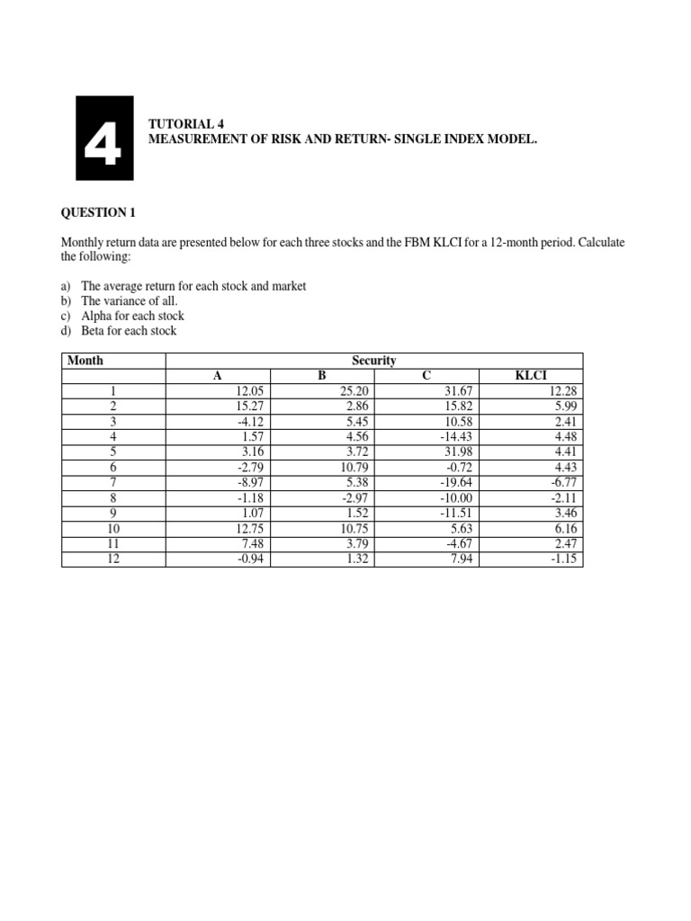 Risk and Return Analysis: Single Index Model | PDF | Variance | Beta ...