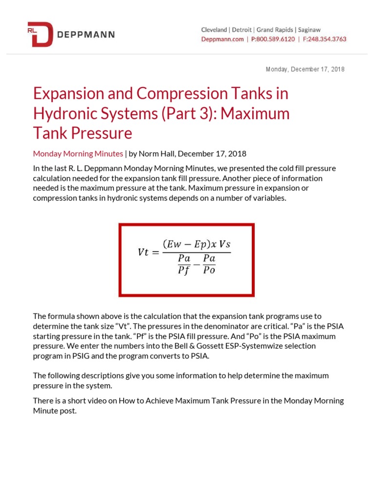 RLD MMM Expansion Compression Tanks Hydronic Systems Maximum Tank