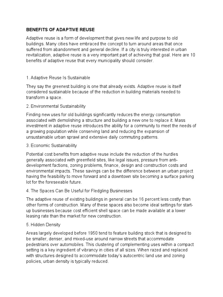 Benefits of Adaptive Reuse PDF City Sustainability