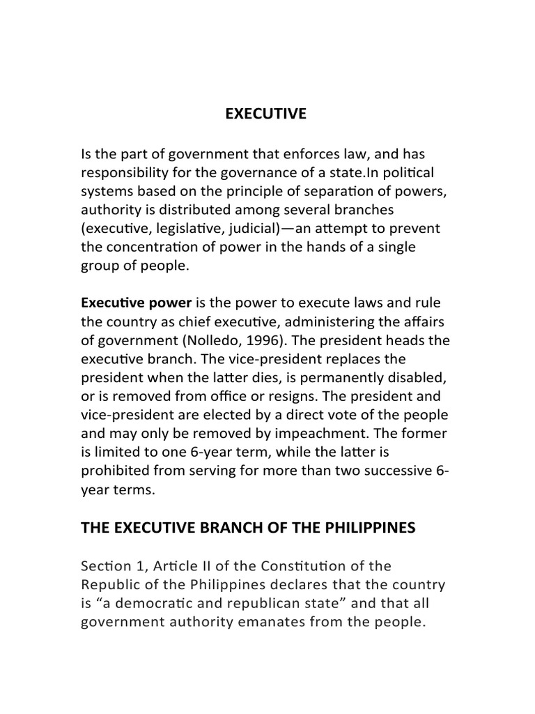 Executive Power CZN PDF Separation Of Powers Federal Government