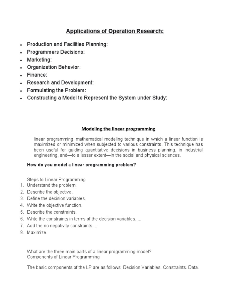 Applications of Operation Research | PDF | Linear Programming ...