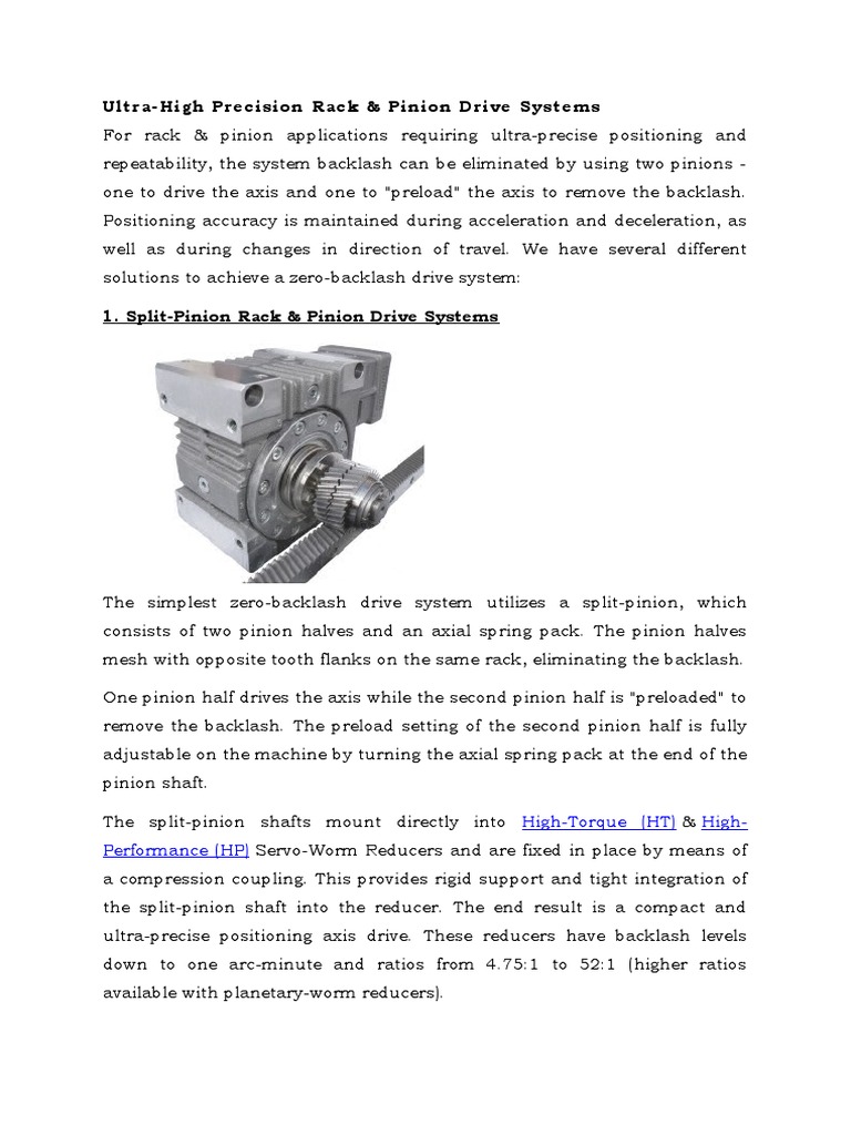 Zero Backlash in Rack and Pinion Drive Systems Download Free PDF