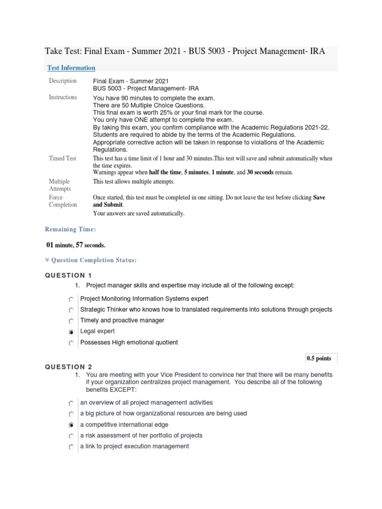 Project Management Test _ Project Management Skills Test – IRFBR