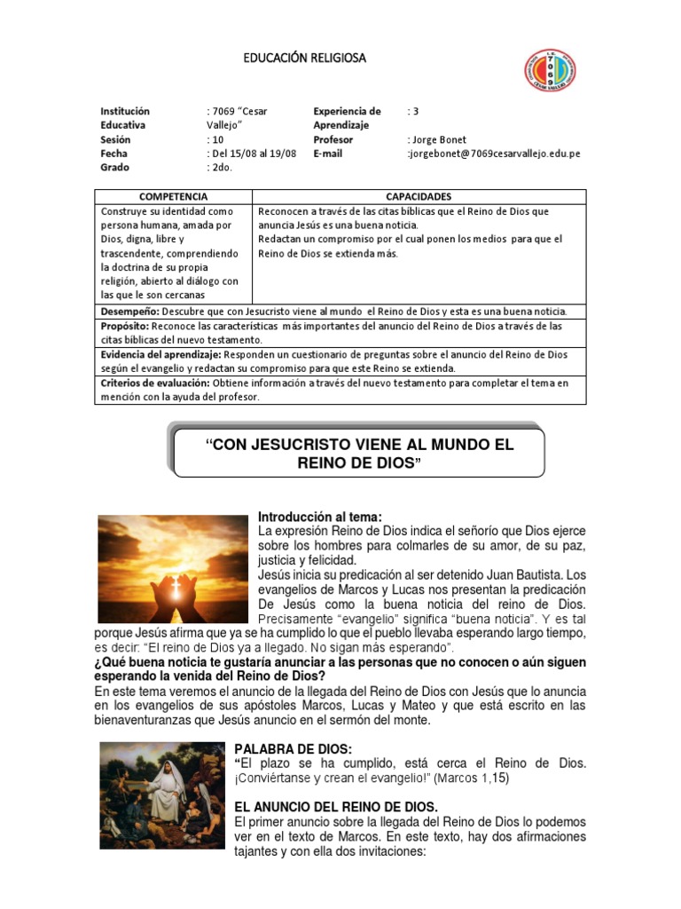 El Anuncio del Reino de Dios en Jesús | PDF | Jesús | Reinado y reino ...