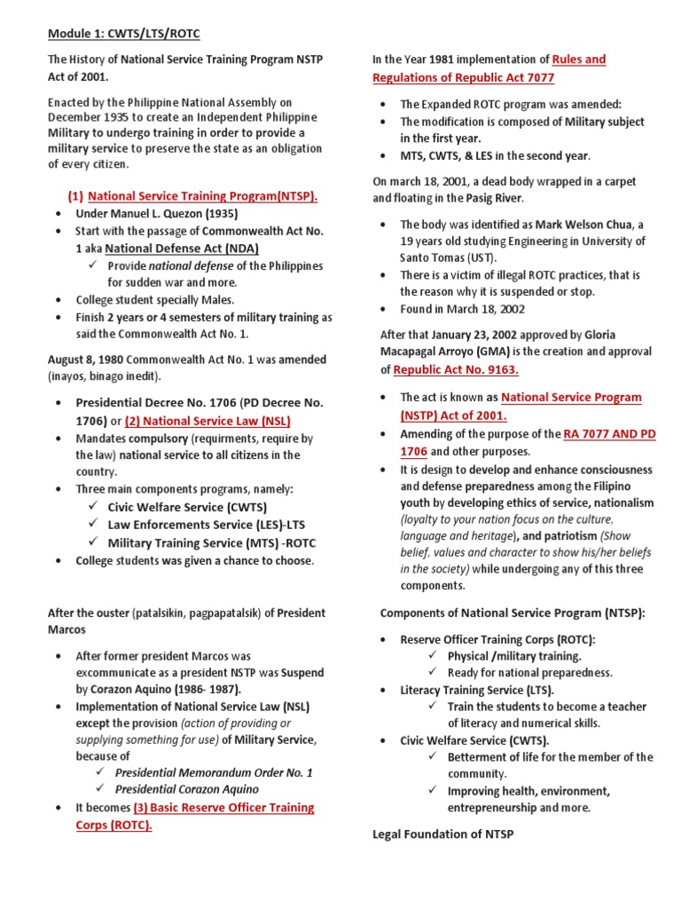 History of NSTP and NSRC in the Philippines | PDF