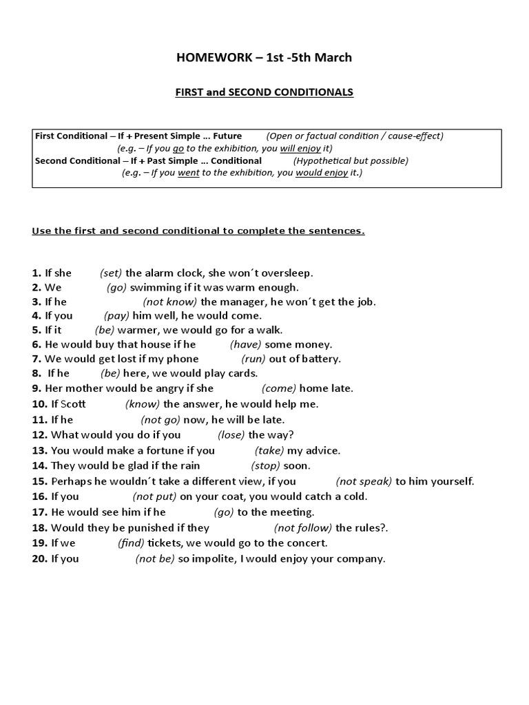 1st-2nd CONDITIONALS (1st-5th March) | PDF