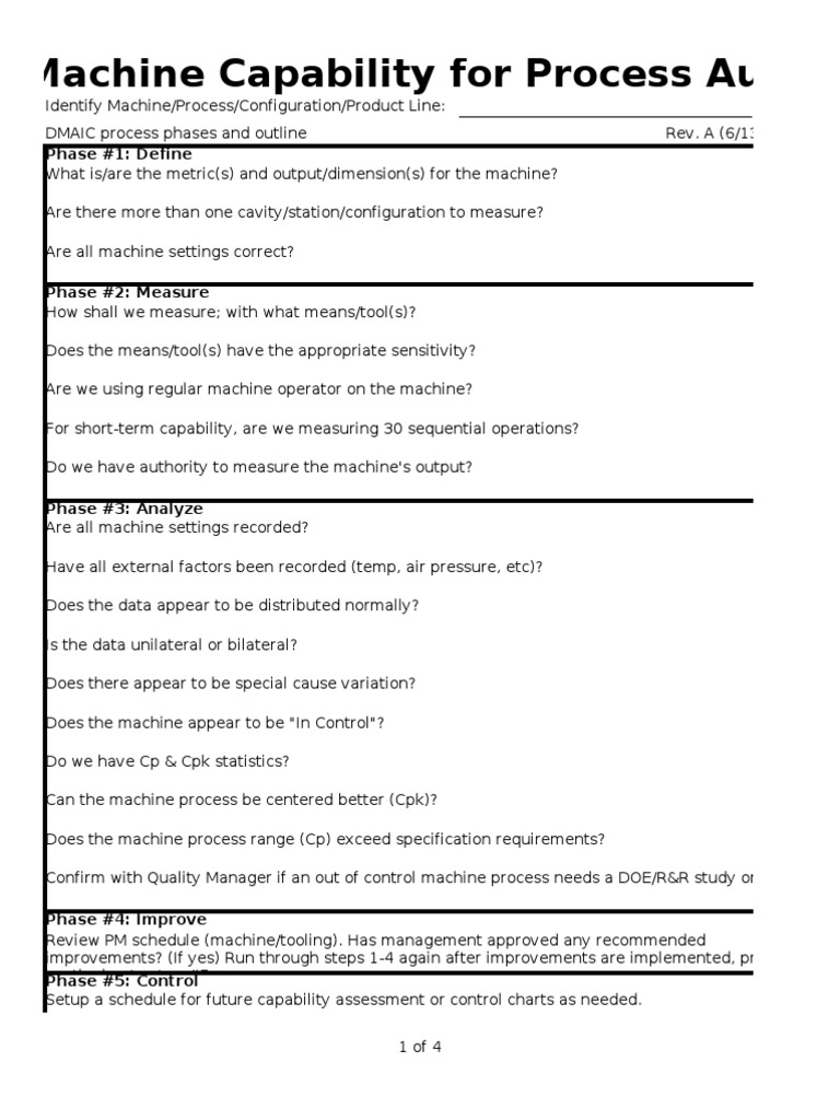 Machine Capability Assessment Guide | PDF | Computing | Business