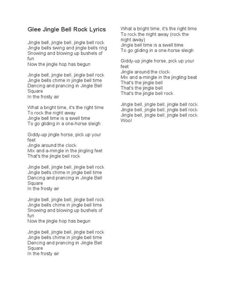 Glee Jingle Bell Rock Lyrics PDF
