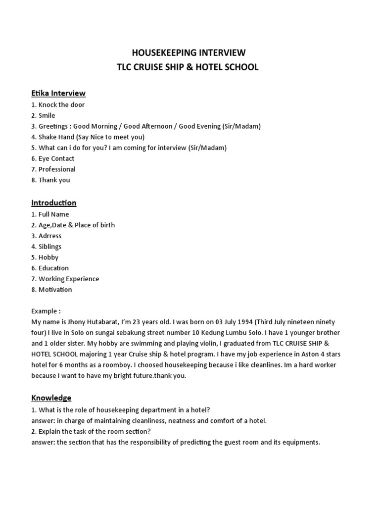 Housekeeping Interview PDF