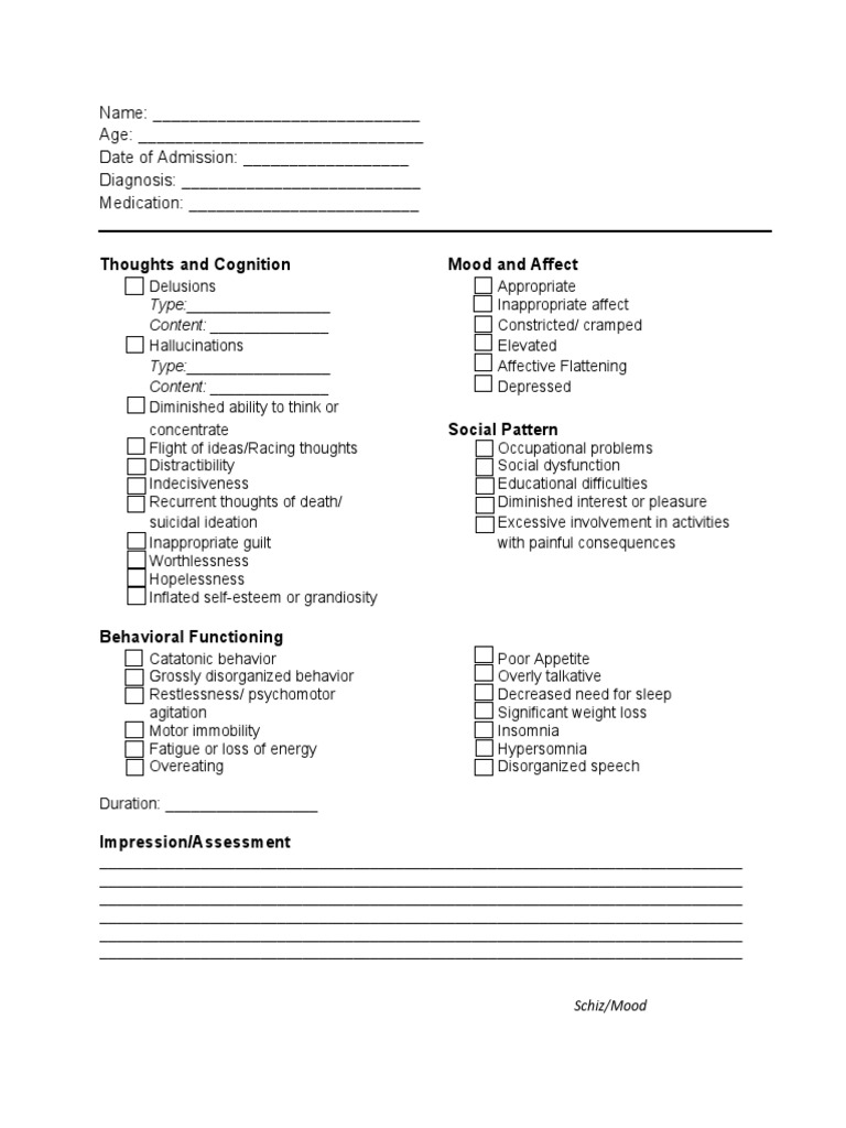 Diagnostic Checklist PDF Affect (Psychology) Self Esteem