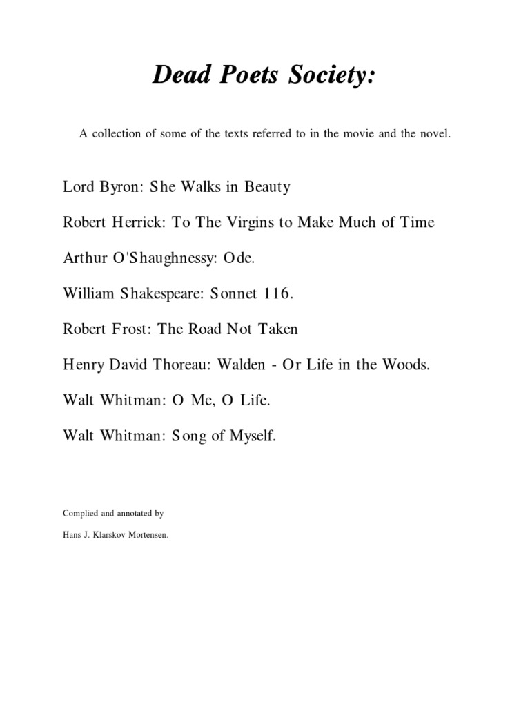 Dead Poets Society Poems Walden Poetry Free 30day Trial Scribd