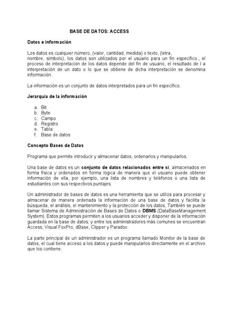 Introducción a Bases de Datos en Access | PDF | Bases de datos | Base ...