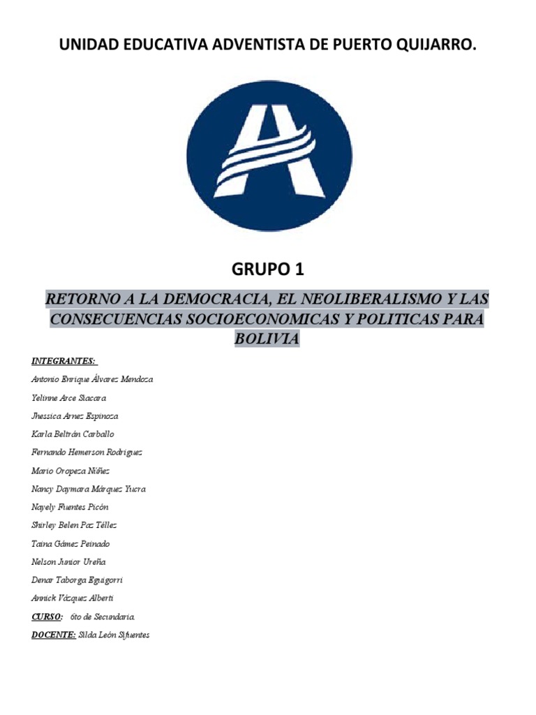 Neoliberalismo para Bolivia. Grupo 1 | PDF | Economias