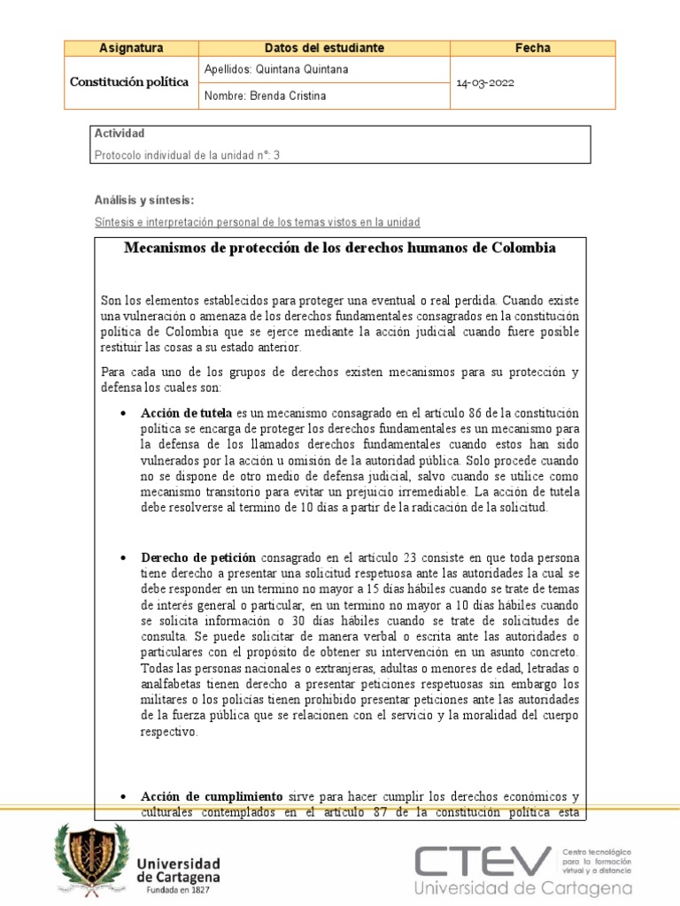 Mecanismos de Protección en Colombia | PDF | Derecho Constitucional ...