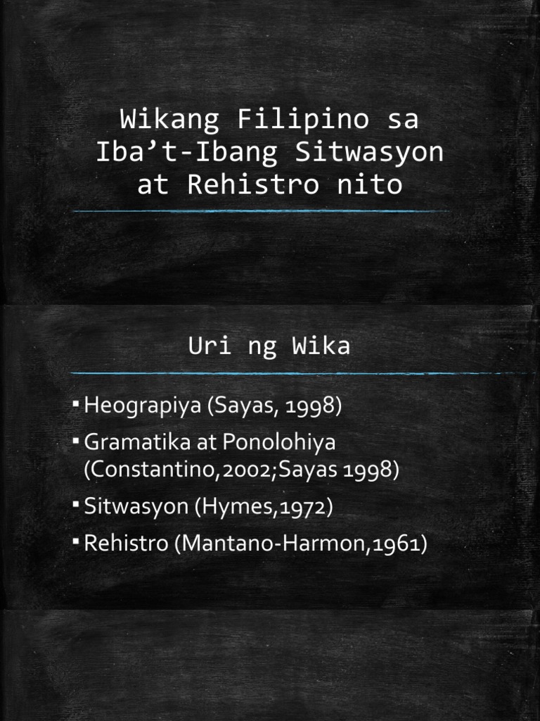 Wikang Filipino at Iba-Ibang Rehistro at Sitwasyon Nito | PDF