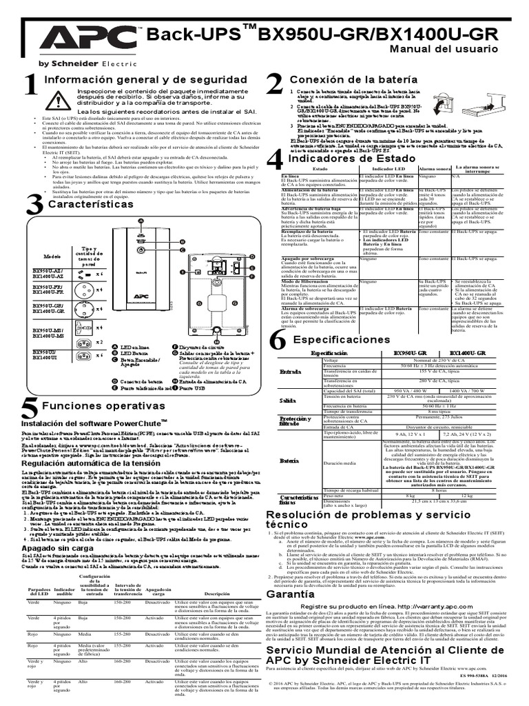Manual de usuario del SAI de respaldo BR900G-GR de APC