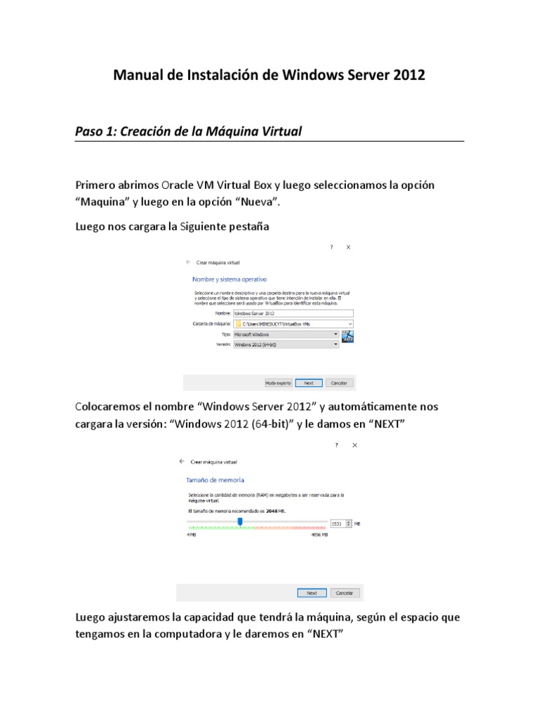 Instalación de Windows Server 2012 en VirtualBox | PDF | Tecnología de ...