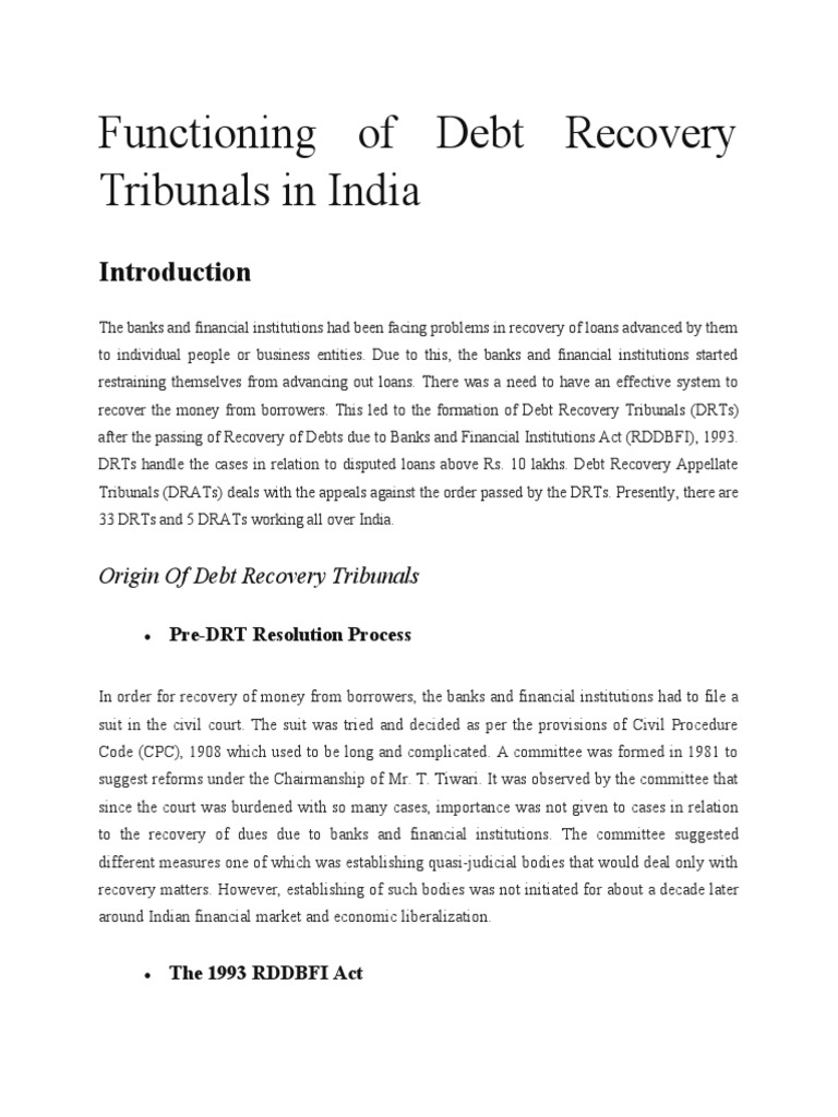 Functioning of Debt Recovery Tribunals in India PDF Tribunal