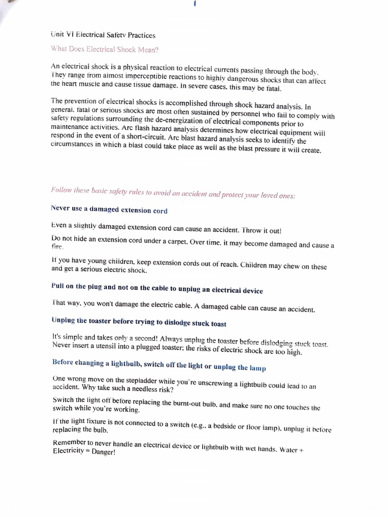 ET Unit 6 Electrical Safety Practices PDF