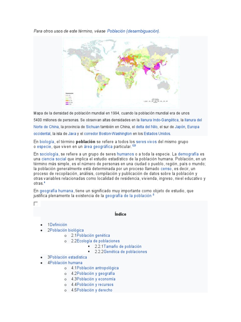 Para Otros Usos de Este Término, Véase . Población (Desambiguación