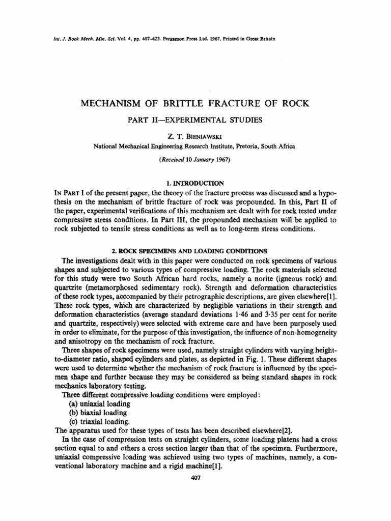 Bieniawski Mechanism of Brittle Fracture of Rock Part II | PDF ...